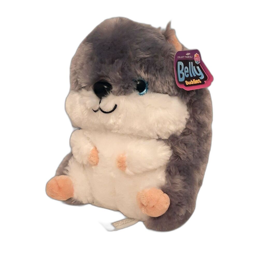 Nanco Belly Buddies Grey Hamster Plush Stuffed Animal Plushie Toy Glitter Eyes